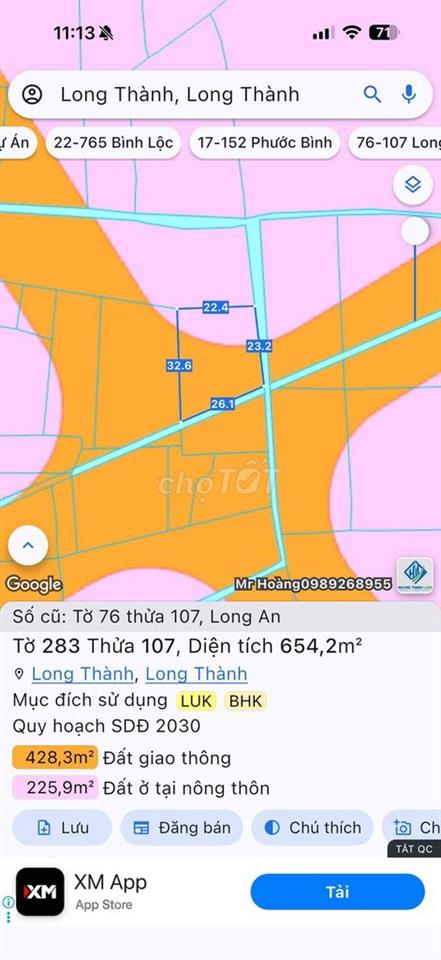 654m2 đất lúa gần sân bay chỉ 1ty1