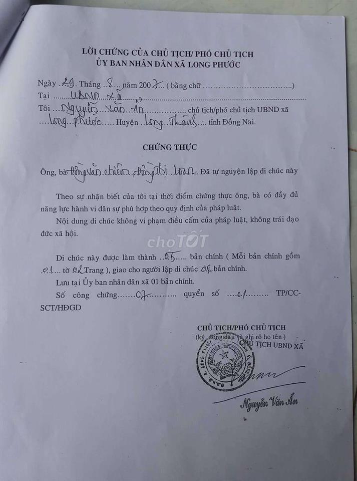 Cần bán miếng đất sổ ĐSH 217m2 xã Long phước, lòng thành