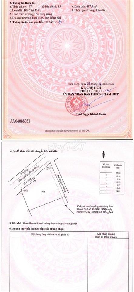 Bán đất mặt tiền trung tâm biên hoà
