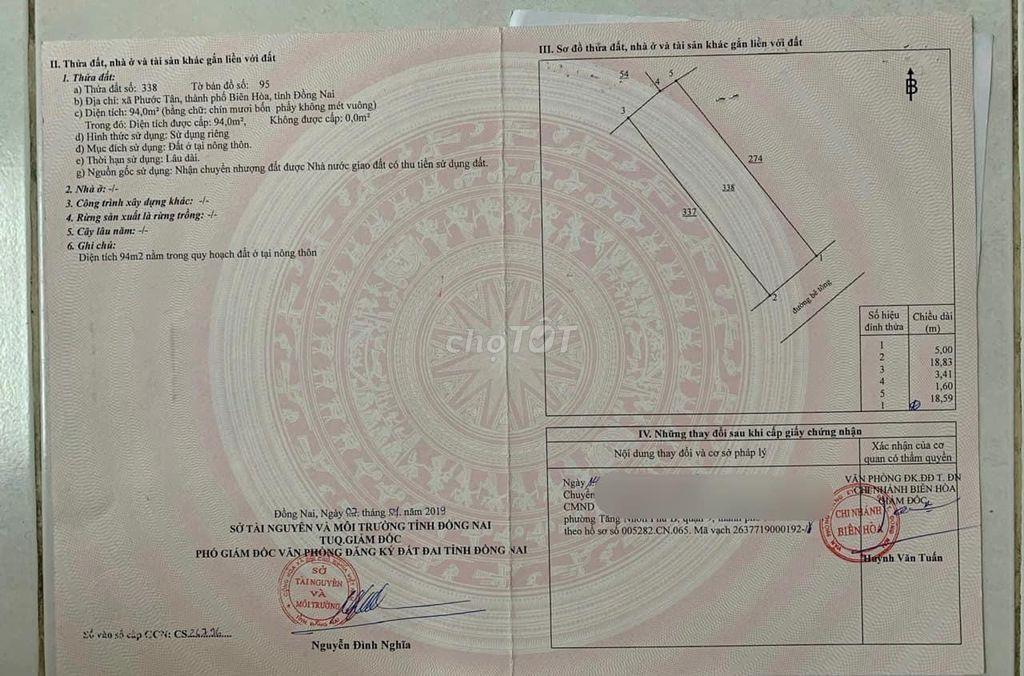 Bán đất thổ cư đã có sổ hồng