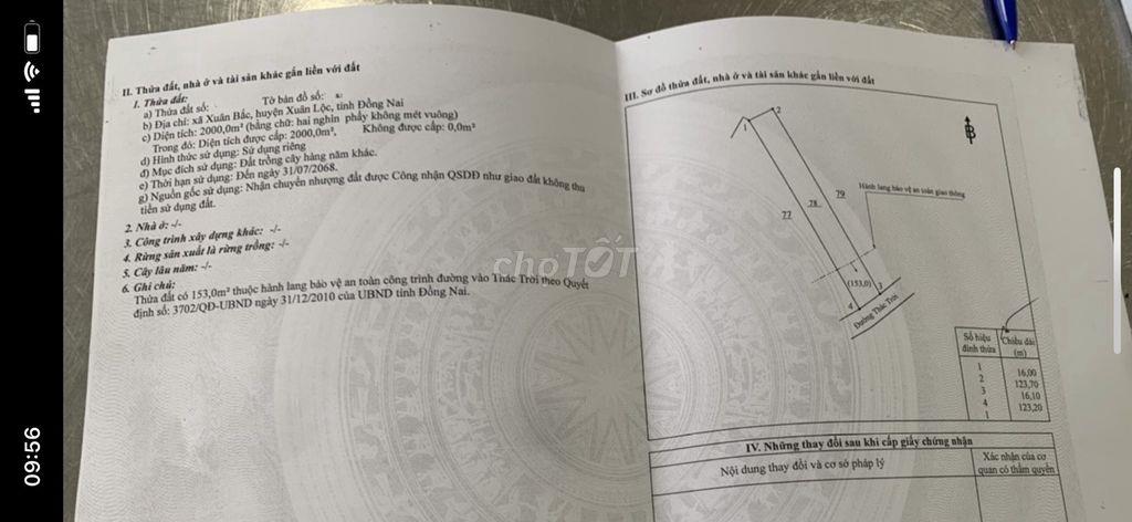 Bán 2000m đất Xuân Bắc - XUân Lộc - Thác Trời