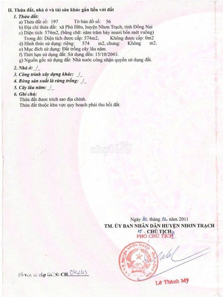Bán đất 574m² mặt tiền đường Phan Văn Đáng, Phú Hữu, Nhơn Trạch
