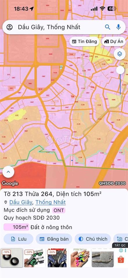 CHÍNH CHỦ BÁN ĐẤT PHƯỜNG DẦU GIÂY NGAY 2KCN LỚN