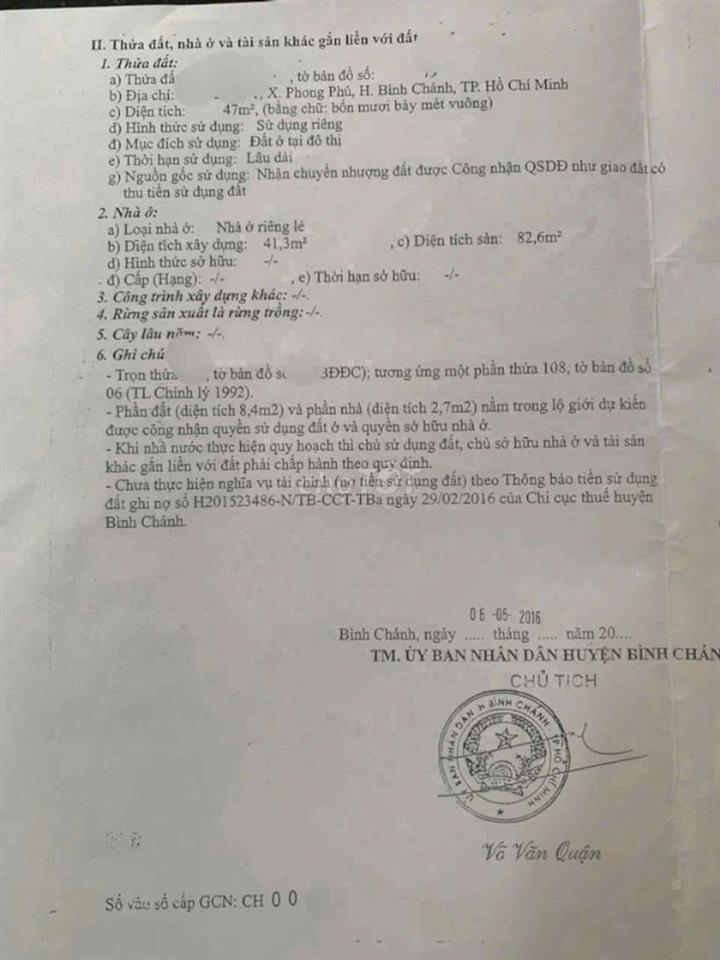 bán nhà lầu sổ hồng xã phong phú gần chợ phú lạc ql50