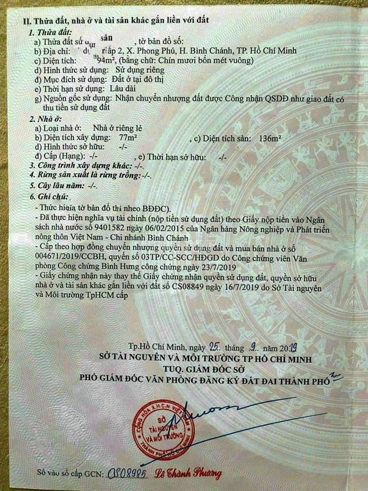 bán nhà hẽm xe hơi sổ riêng xã phong phú gần chợ phú lạc ql50
