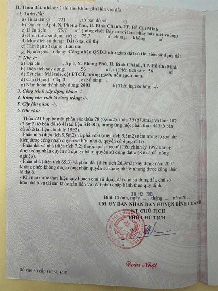 bán nhà sổ riêng mặt tiền hẽm xe tải xã phong phú ql50