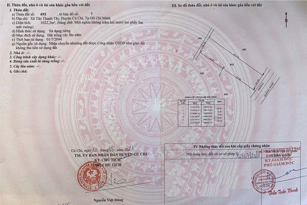 975k/công; Mua rẻ bán nhanh 1606 m2 đất trồng cây An Tây Bến Cát