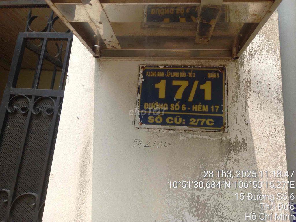 Nhà hẻm 17/1 đường s 6,P long bình 54m2 giá 3 tỷ 1