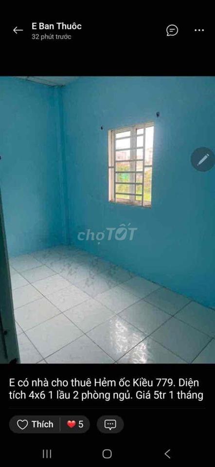cho thuê ngan4 m dài 6 m  1 lầu  tổng 24 m quốc lo 50 nhà thờ  bình hu