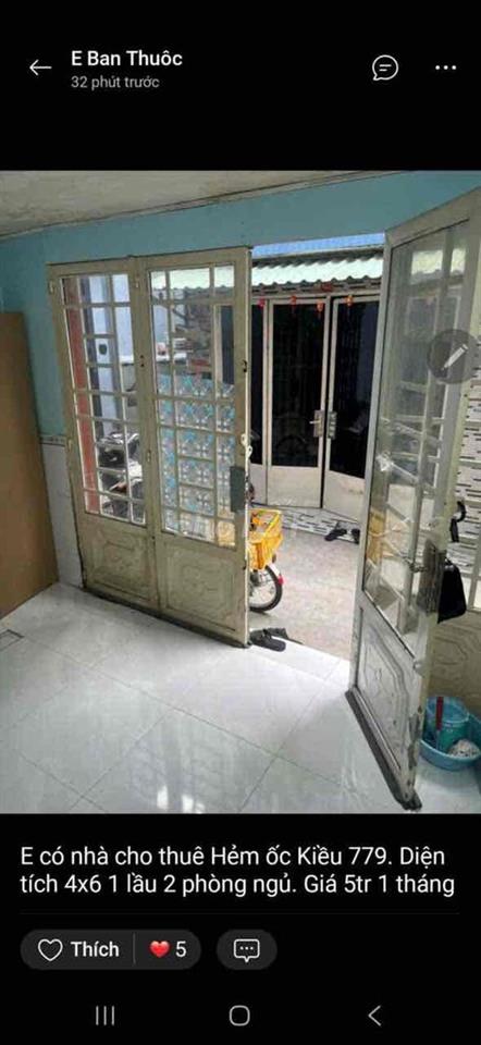 cho thuê ngan4 m dài 6 m  1 lầu  tổng 24 m quốc lo 50 nhà thờ  bình hu