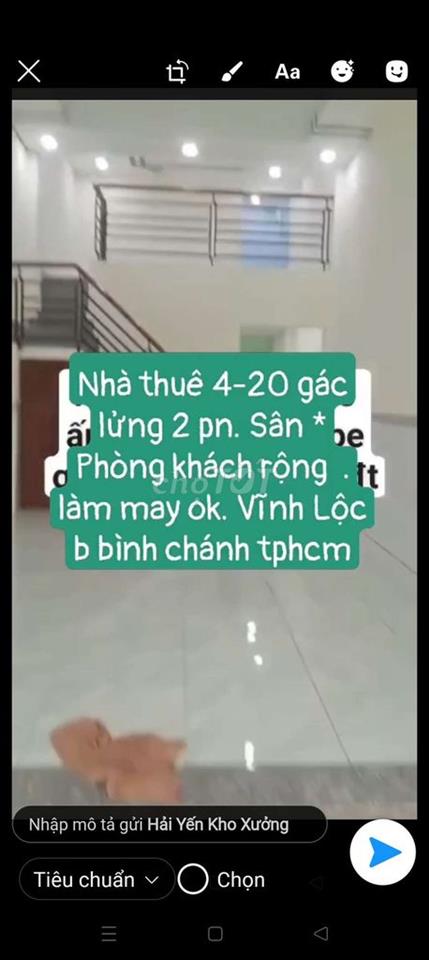 Nhà thuê 4*20 Gác Lửng .xe hơi vào. Đường vĩnh lộc B bình chánh tphcm