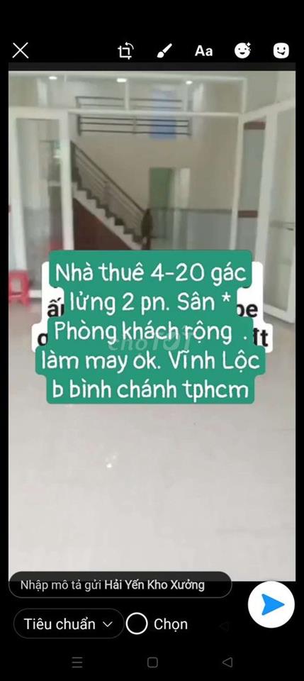 Nhà thuê 4*20 Gác Lửng .xe hơi vào. Đường vĩnh lộc B bình chánh tphcm