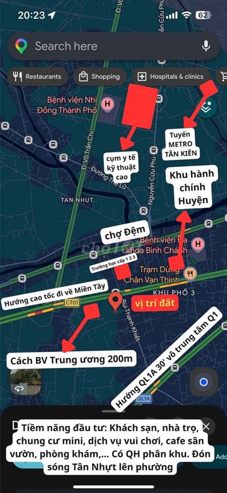 1170m2 Khu phố 3 Trung Tâm Tân Nhựt (Sẵn Thổ Cư) gần nhiều tiện ích