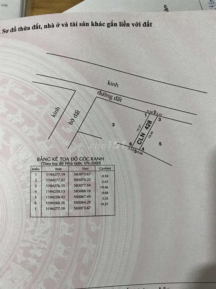 Đất mặt tiền 4*19,46m đường kênh 1 Bờ Trái An Hạ