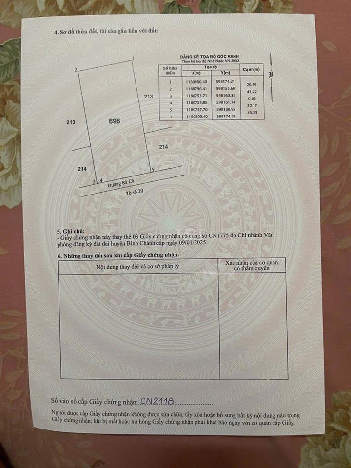 Đất Mặt Tiền Đường Bà Cả , xã Hưng Long ( mới ) Bình chánh, tphcm