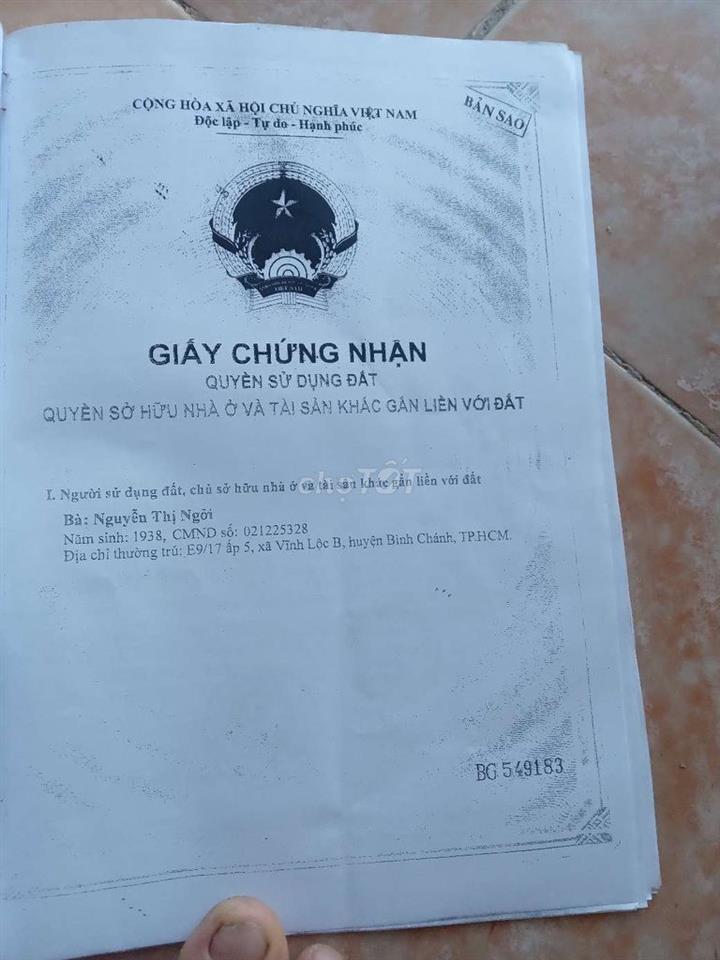 Bán lô đất (4×13,5) vĩnh Lộc B tp HCM