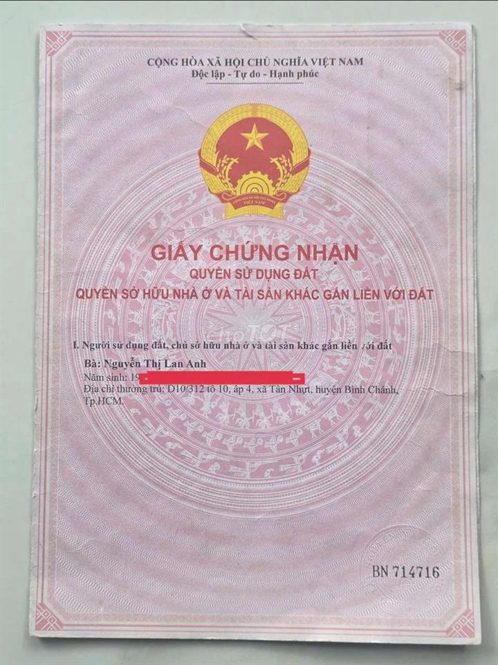 Bán nhà đất mặt tiền Số 23, đường Đê Số 02, Xã Tân Nhựt, Bình Chánh,