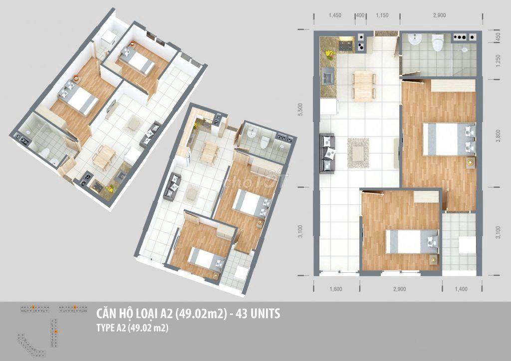 Căn hộ Green Town Bình Tân 2PN ở liền 49m2/2.35tỷ, 63m2/2.6tỷ ht vay