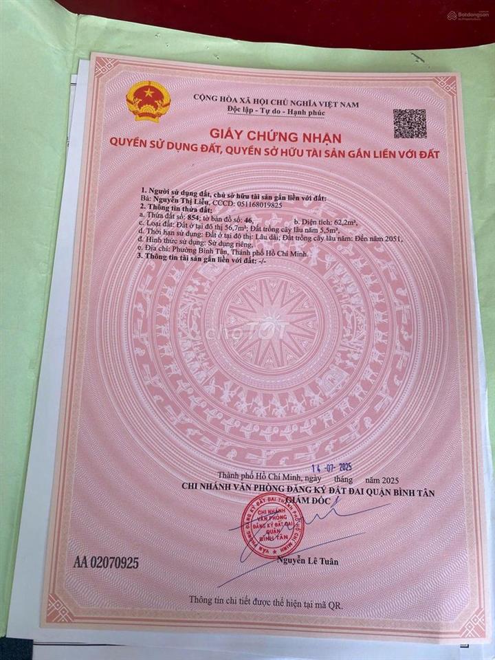 Bán Đất HXH Đường Bình Thành, Bình Tân, 57m2 giá 3,550tỷ