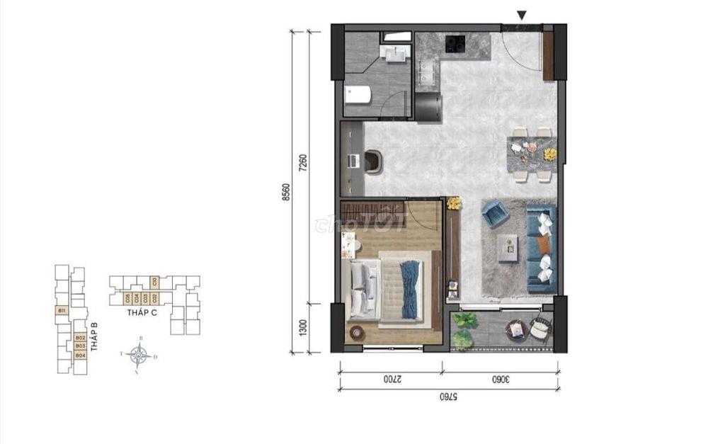  CHO THUÊ CĂN HỘ THE PRIVIA – 1PN+1 | 51m² | CHỈ 8,9 TRIỆU/THÁNG