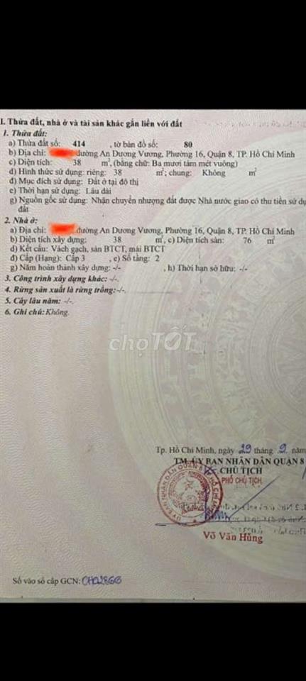 Bán nhà  hẻm 3 m nhà 1/ An dương vương ,p16 Quận 8