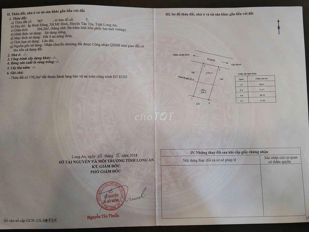 MẶT TIỀN HƯƠNG LỘ MỸ BÌNH 833C, 8300m2 CÓ 1250m2 THỔ CƯ