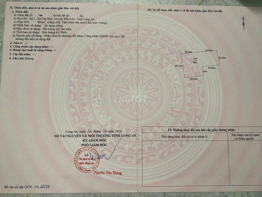 Chính chủ bán đất mặt tiền Tân Bửu giáp Bình chánh