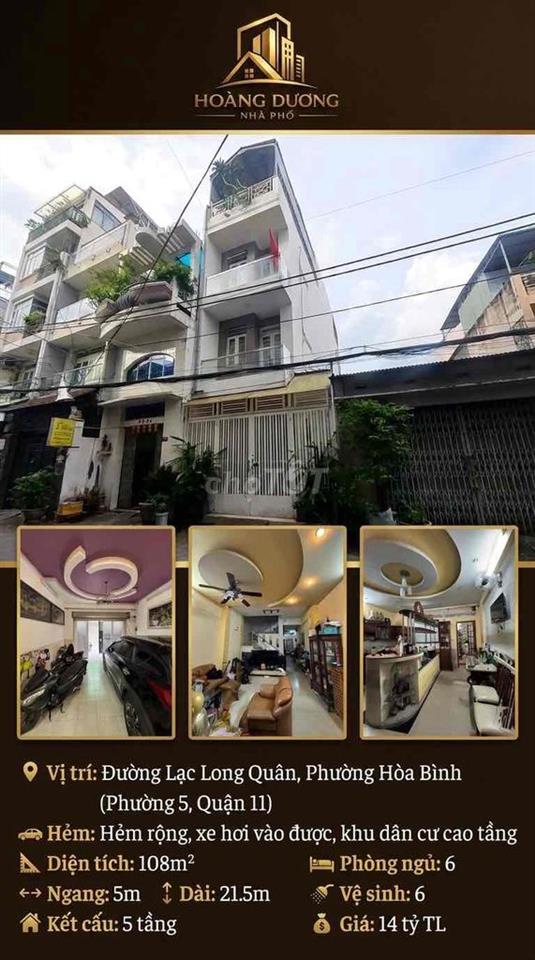 🏡 14 TỶ – 108M², NGANG 5M – HẺM Ô TÔ LẠC LONG QUÂN
