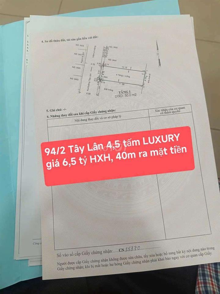bán nhà 94/2 Tây Lân 5 Tấm mới 