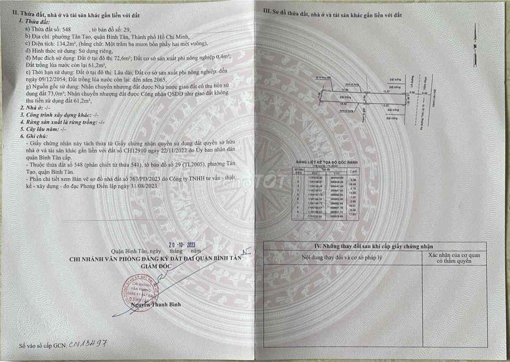 Bán 03 lô đất mặt tiền đường Trần Hải Phụng, Phường Bình Tân, HCM