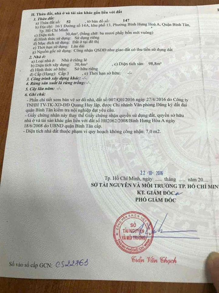 Bán Nhà Chính chủ quận Bình Tân khu Dân cư hiện hữu