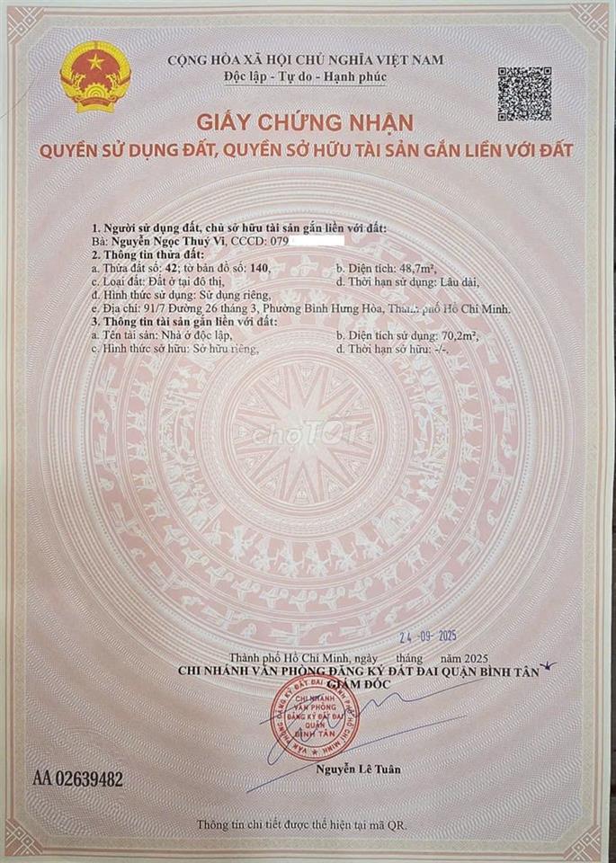 Bán nhà 48 m2, 91/7 đường 26/3, Bình Hưng Hoà, Bình Tân, Hẻm XH 4 met