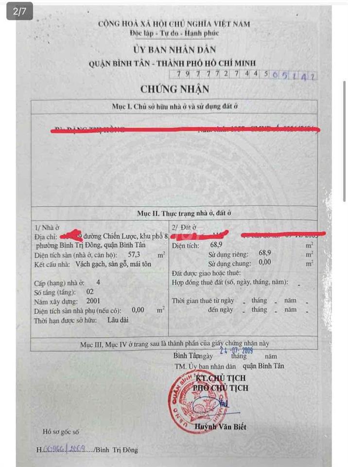BÌNH TÂN DIỆN TÍCH KHỦNG GIÁ RẺ 69m xe hơi tận nhà