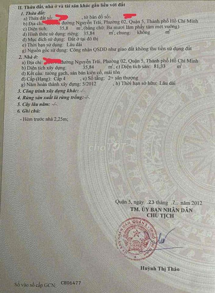 Chủ nhà cũ xây biệt thự cần bán gieo lộc cho chủ mới. Q5.