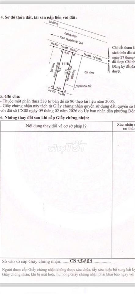 Đất sát MT kênh tham lương 4x16m giá 5ty2 tl