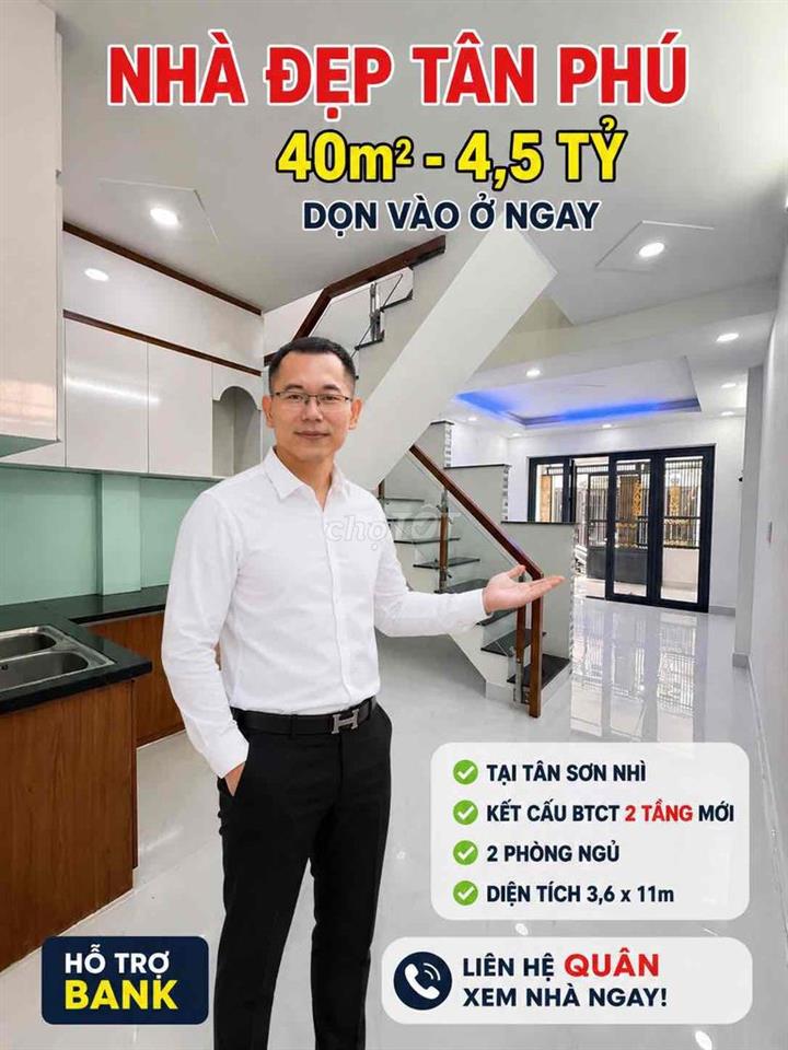 NHÀ ĐẸP TÂN PHÚ , Gần Sân Bay, 40m2, 4,5 TỶ TL NHẸ