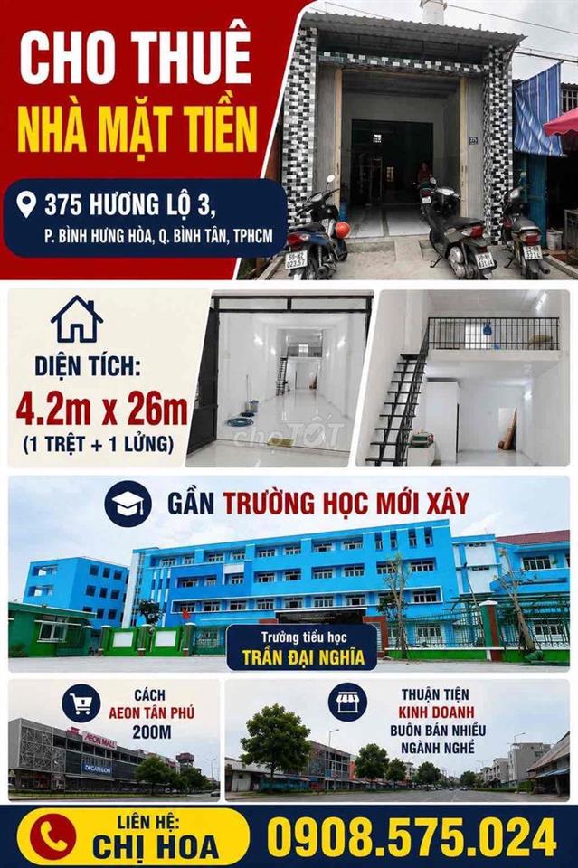 Cho thuê nhà mặt tiền Aeon Tân Phú