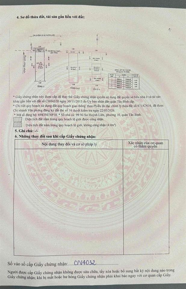 9C BÁN NHÀ MẶT TIỀN 4 TẦNG - 99 NI SƯ HUỲNH LIÊN - 15 tỷ 3 - TL