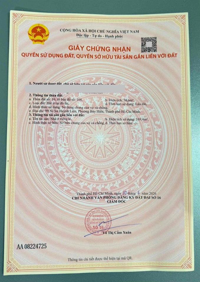 9C BÁN NHÀ MẶT TIỀN 4 TẦNG - 99 NI SƯ HUỲNH LIÊN - 15 tỷ 3 - TL
