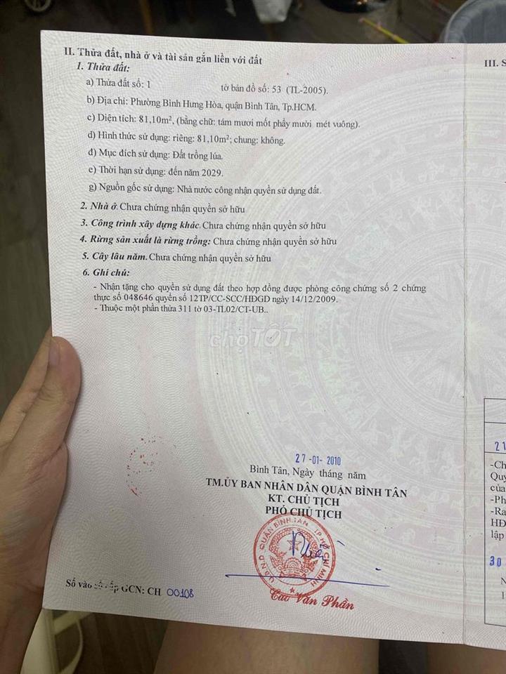 [BÁN GẤP] ĐẤT MẶT TIỀN ĐƯỜNG SỐ 3 - BÌNH HƯNG HÒA - CÓ SẴN NHÀ CẤP 4 -