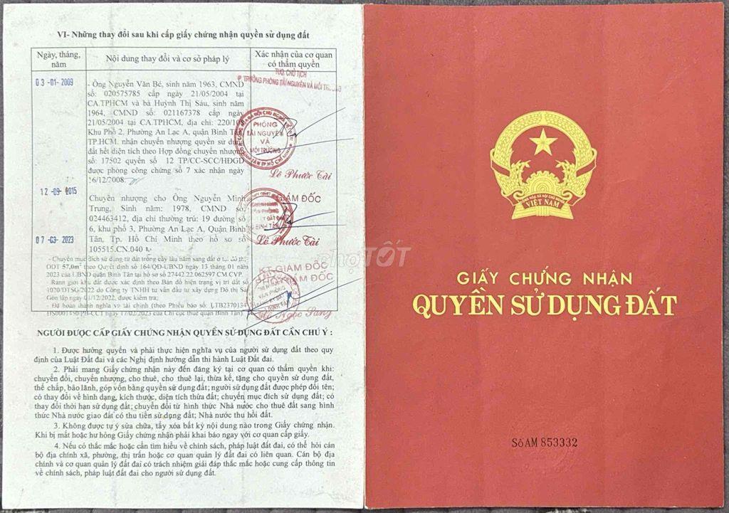 chính chủ Bán nền đất mặt tiền đường Lê Tấn Bê. Quận Bình Tân