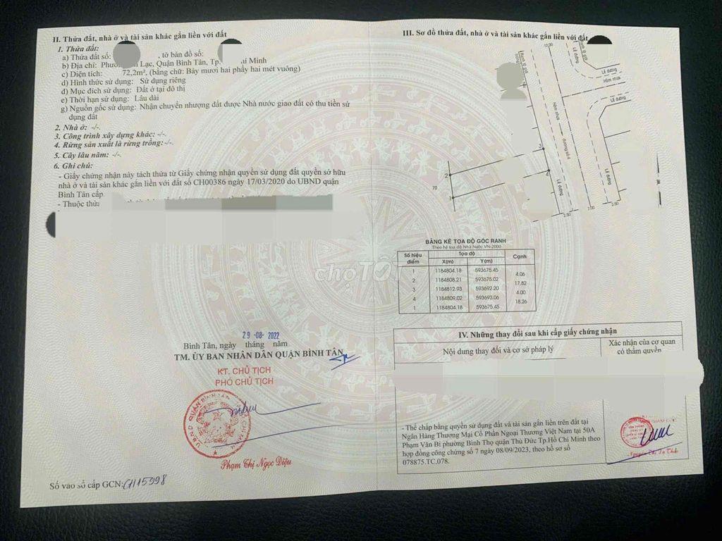Đất phường An Lạc full thổ cư đang vay ngân hàng