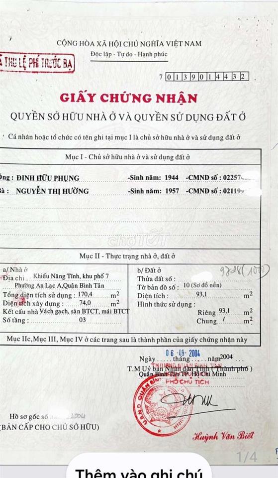 Bán nhà MT Khiếu Năng Tĩnh, An Lạc, Bình Tân