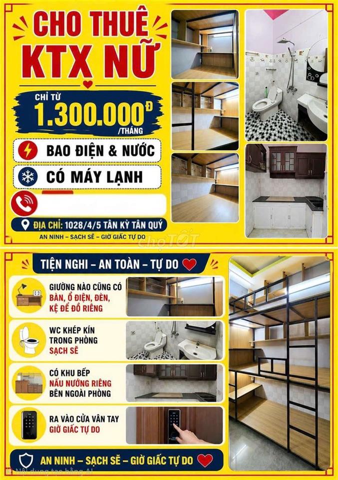 KTX Nữ Bao điện nước , có máy lạnh