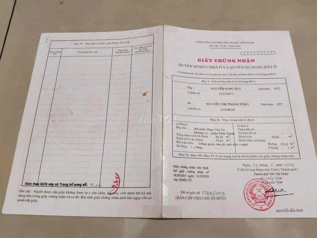 Bán Nhà Mặt Tiền phan văn trị Bình thạnh hcm