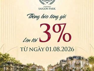 THÔNG BÁO TỪ CĐT: ĐIỀU CHỈNH TĂNG GIÁ BÁN DỰ ÁN VINHOMES SAIGON PARK