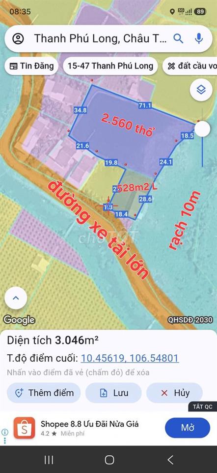 3,088m2 có 2.560m2 thổ, 2MT đường 12m, Thanh Phú Long, Châu Thành, LA