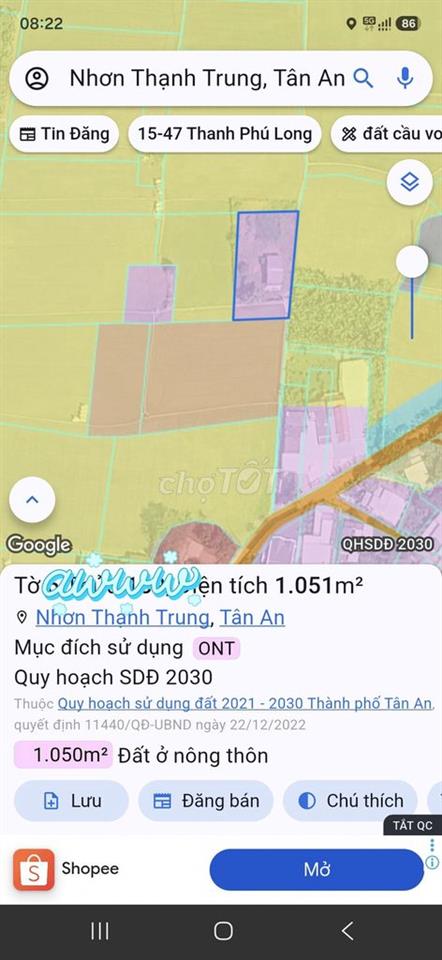 Bán 1.051m2 thổ + nhà c4, đường ôtô 7 chổ, gần tuyến tránh Tân An, LA