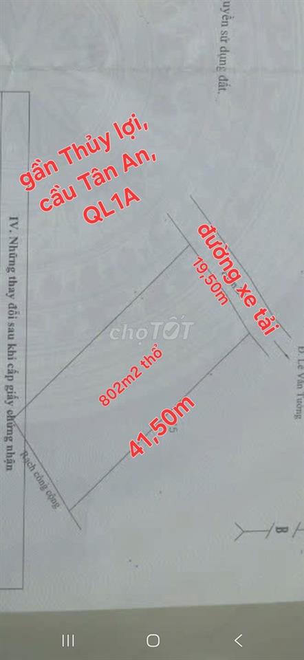 Bán nhà c4 + 802m2 thổ, đường XT, gần CTY Thủy Lợi LA,QL1A, P5, TPTA,