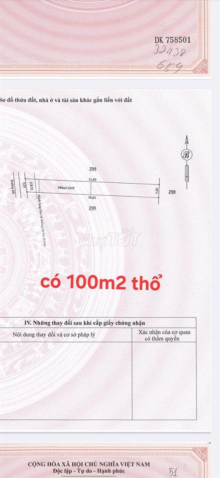 25 lô đất = 1,7ha, mổi lô có 100m2 T cư, Thiện Hưng, Bù Đốp, B Phước